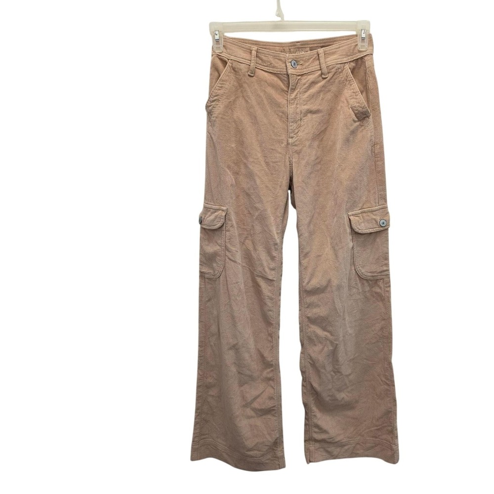 American Eagle Womens 2 Stretch Corduroy Cargo Pants‎ Beige Wide Leg Y2K